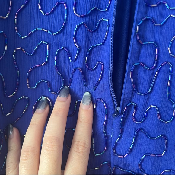 Vintage 80's Laurence Kazar New York Silk Sequin Beaded Dress Large - Picture 9 of 14